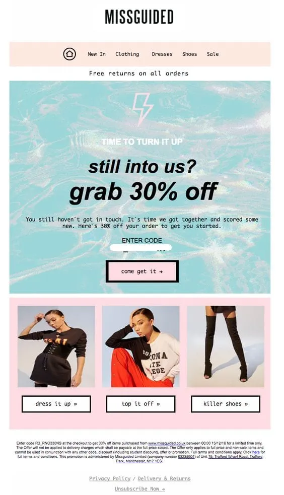 Misguided e-commerce automated win-back campaign