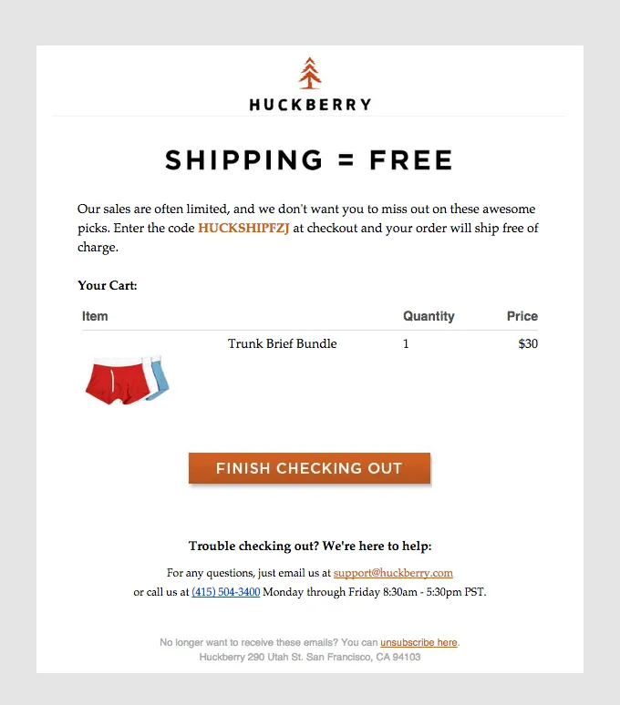Free Shipping Abandoned Cart Email