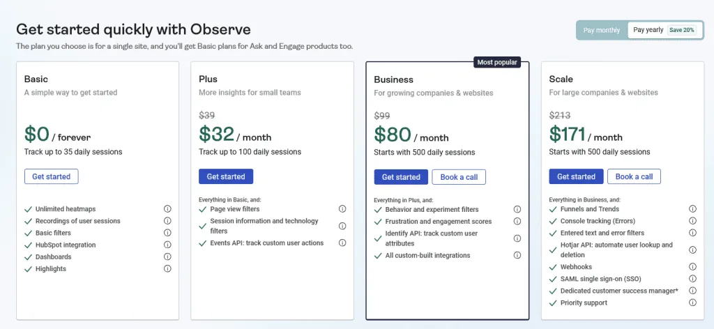 Hotjar pricing