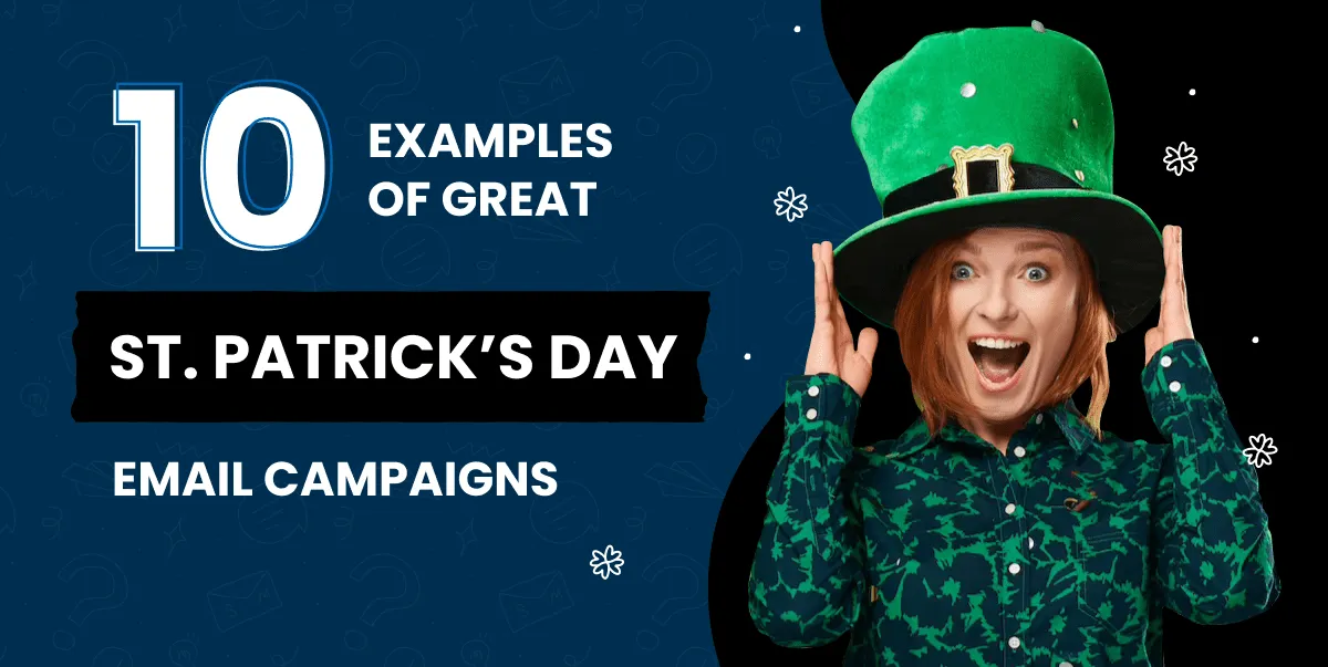 Woman in a green shamrock shirt laughing while holding a leprechaun hat on her head.