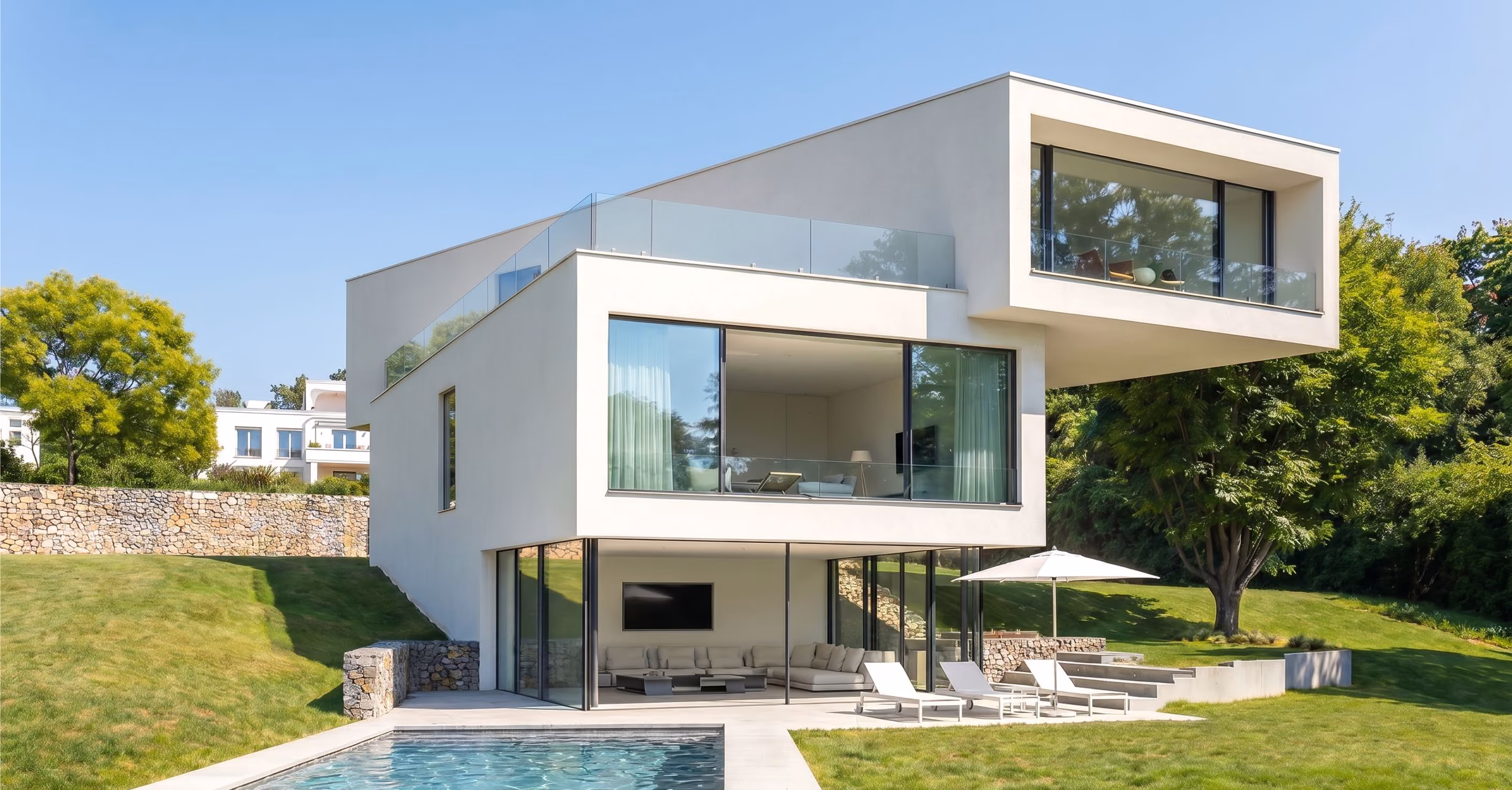 GFK moderne Architektenvilla bei Tageslicht