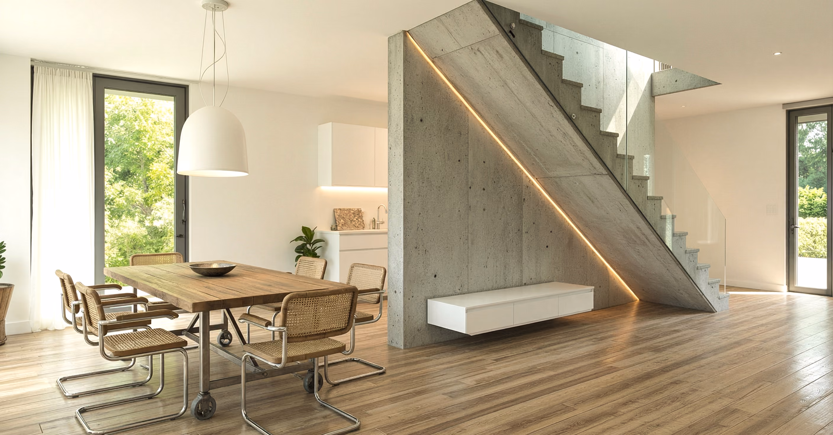 GFK Doppelhaushälfte moderner Wohnbereich mit Innenausbau