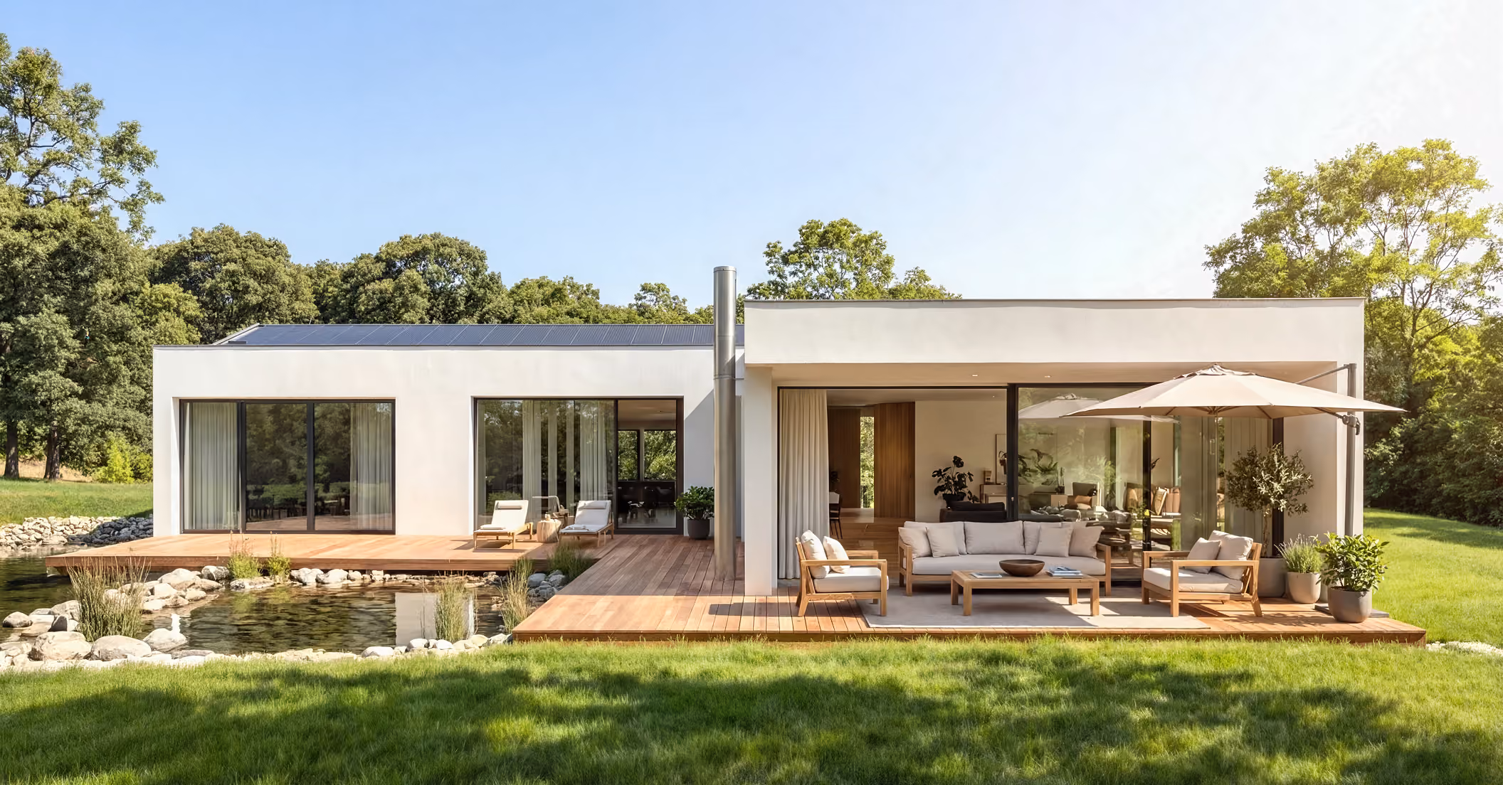 GFK modularer Bungalow offene Küche und Wohnbereich innen