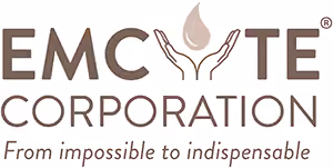 EmCyte Corporation logo with stylized hands forming a drop between the letters and the tagline 'From impossible to indispensable' beneath the company name.