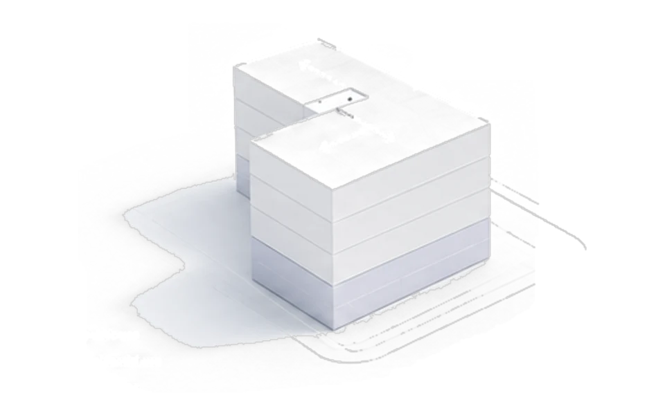 White study model of a scheme: programme stacking