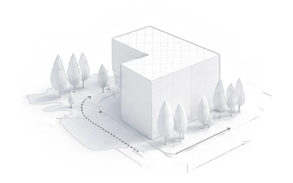 White study model of a scheme: access and movement