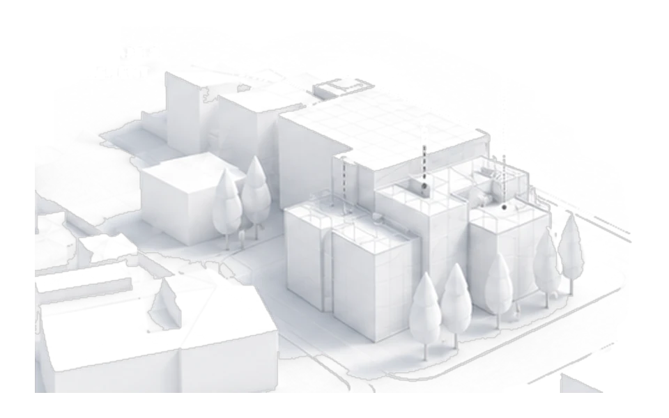 White study model of a scheme: roofscape and refinement