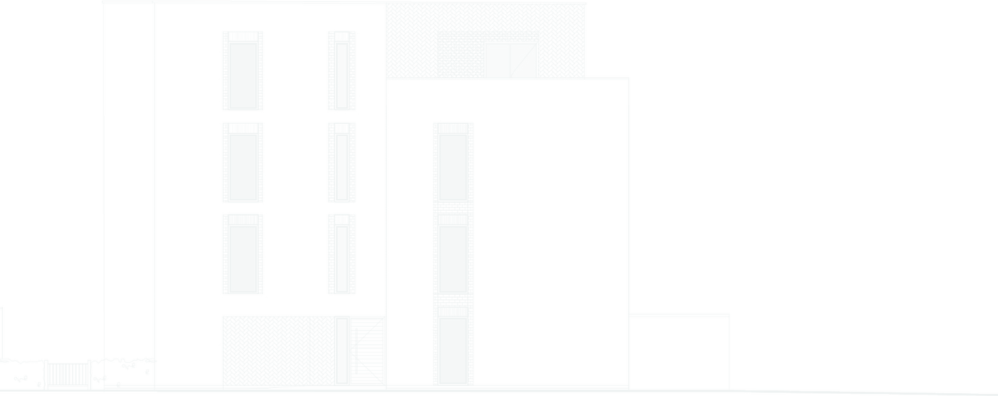Our street elevation drawing of the Foleshill Road studio block, showing the four-storey building on the corner beside the retained 1906 works.