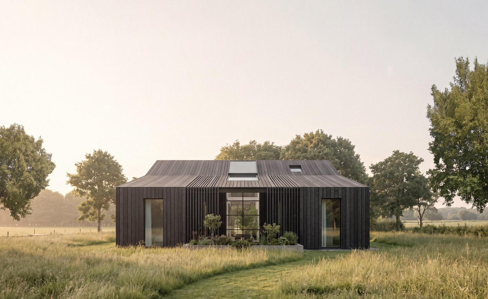 A former agricultural building converted to a house around a top-lit courtyard