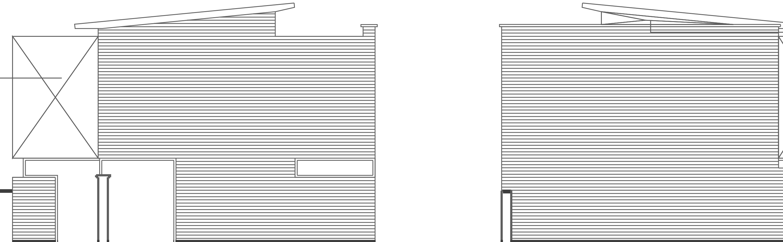 Rickett Architects proposed side elevations of the house on Kenilworth Road, Royal Leamington Spa: a stepped two storey form under a shallow mono-pitch roof, with the massing dropping away toward the site boundaries