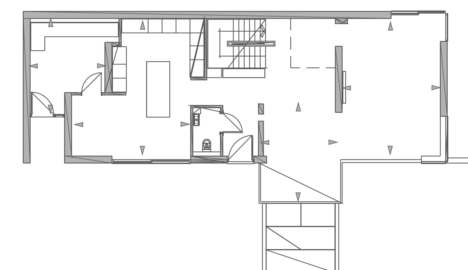 Rickett Architects ground floor plan of the house on Kenilworth Road, Royal Leamington Spa: living, dining and kitchen spaces running together around a central hall and stair, with a cloakroom off the hall and full height glazing to the garden elevation