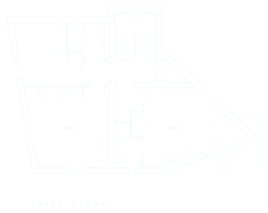 Third floor plan of the new studio block at Foleshill Road, Coventry, drawn by Rickett Architects: the plan is angled back at its south east corner where it steps off the one metre clearance line of the power cable easement.
