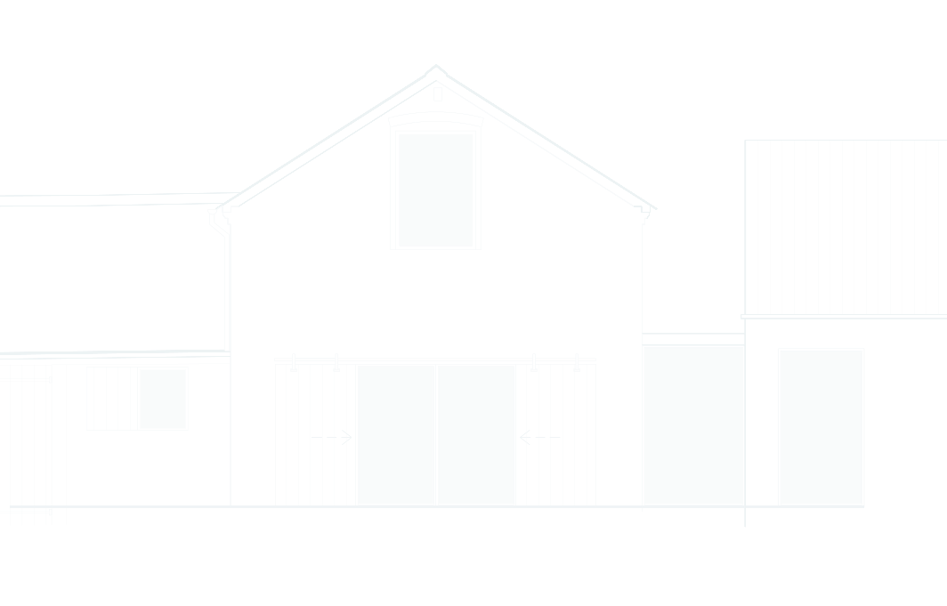 Consented elevation of the converted brick barn at Brooklands Farm, Southam, drawn by Rickett Architects: the retained barn with restrained openings under a single ridge, and the new houses beyond.