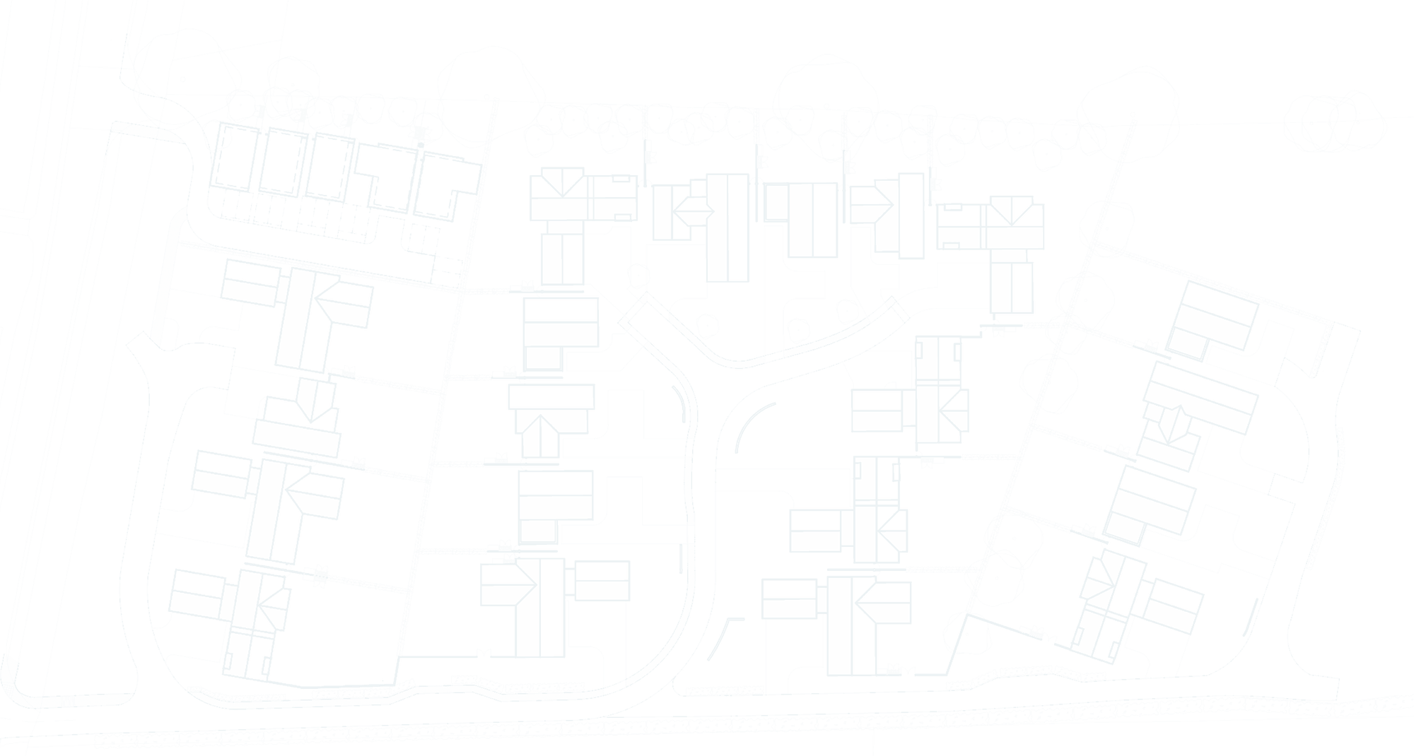 Consented site layout for Inwoods Park, Rugby, drawn by Rickett Architects as a roof plan: 25 homes arranged around new internal streets, behind the retained tree line along Ashlawn Road.