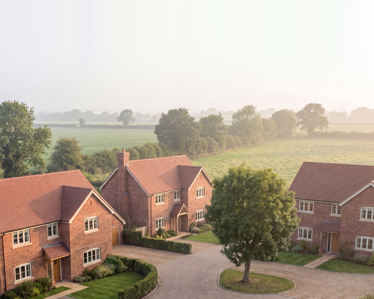 Visualisation of four consented houses at Hob Lane, Burton Green, by Rickett Architects