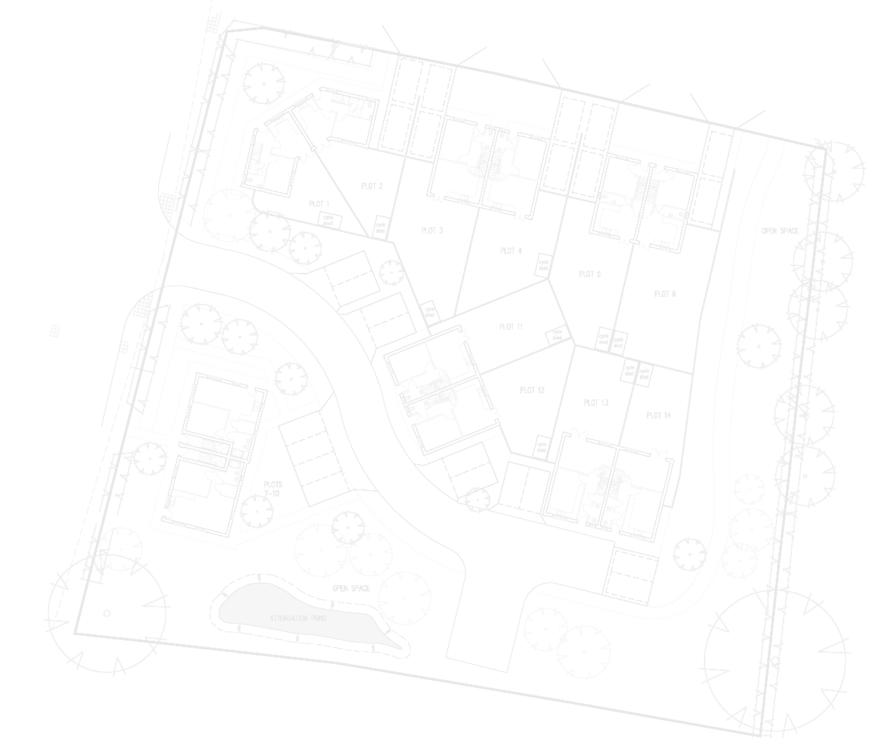 Approved site plan, drawing 3155 s3 001L: fourteen homes in six blocks, the existing hedgerow retained
