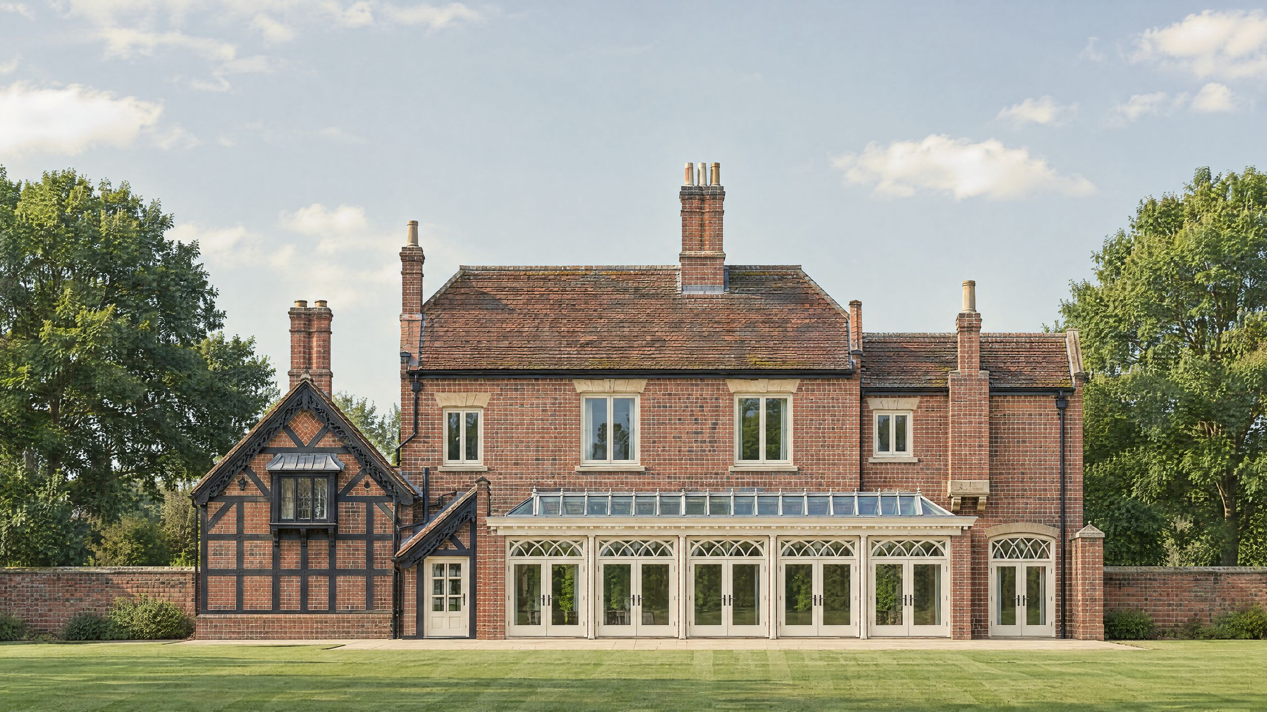 Visualisation of a new orangery with Gothic tracery on a Grade II listed house in Barford
