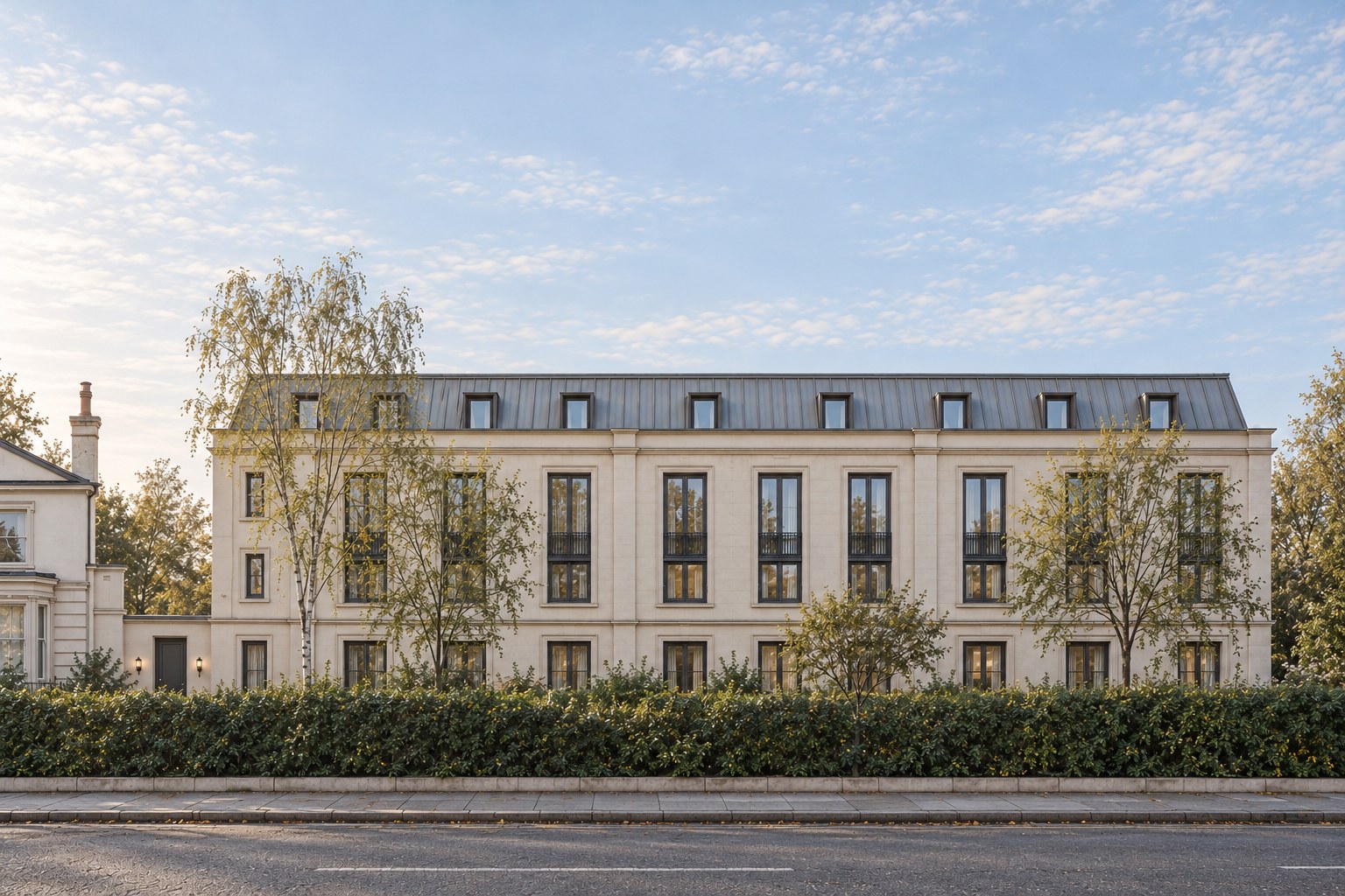 Visualisation of 62 Brandon Parade, Leamington Spa: the pale Willes Road facade under a grey mansard