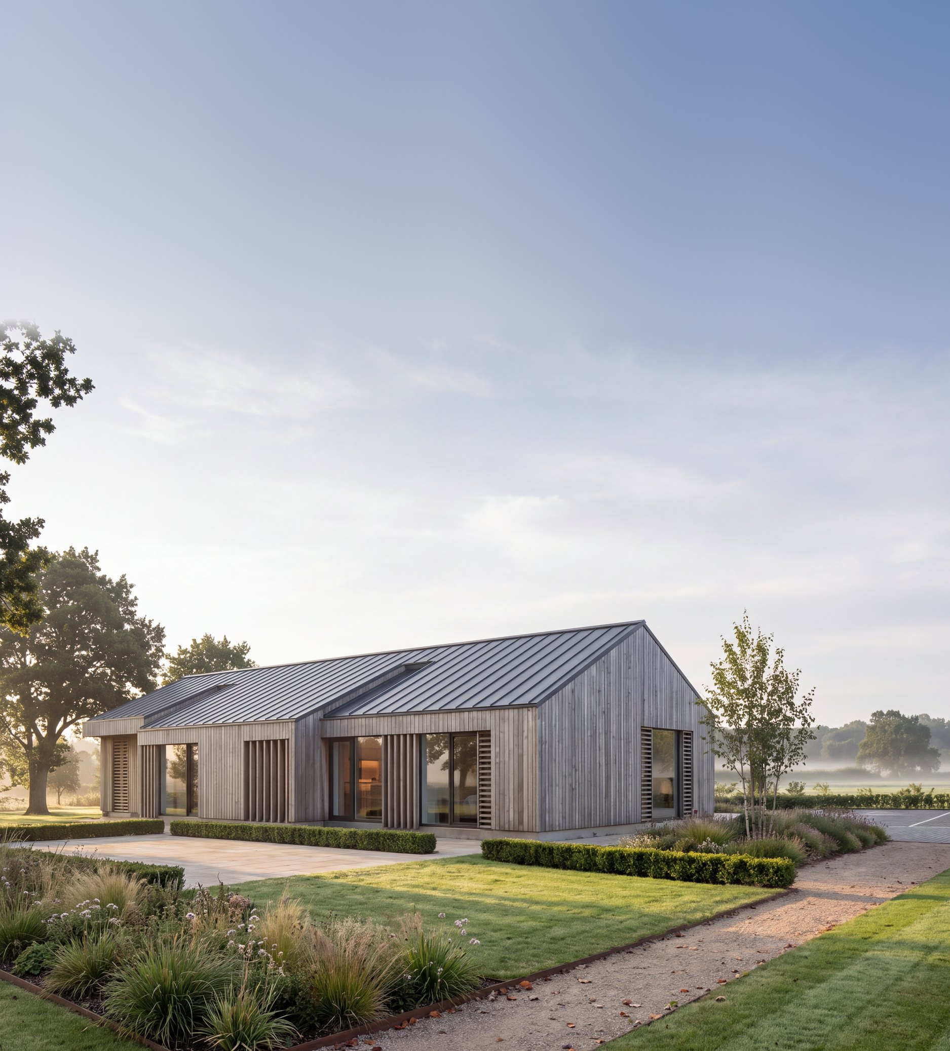Visualisation of the approved conversion of a Warwickshire farm store into two timber-clad homes