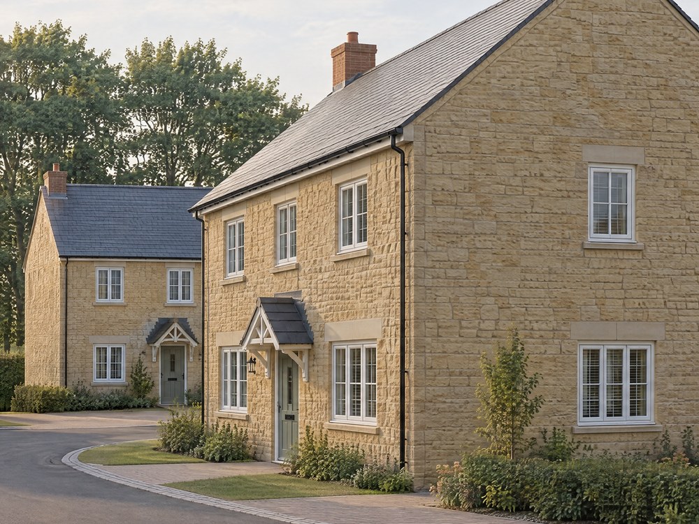 Closer part of the indicative visualisation: the detached stone house at the entrance