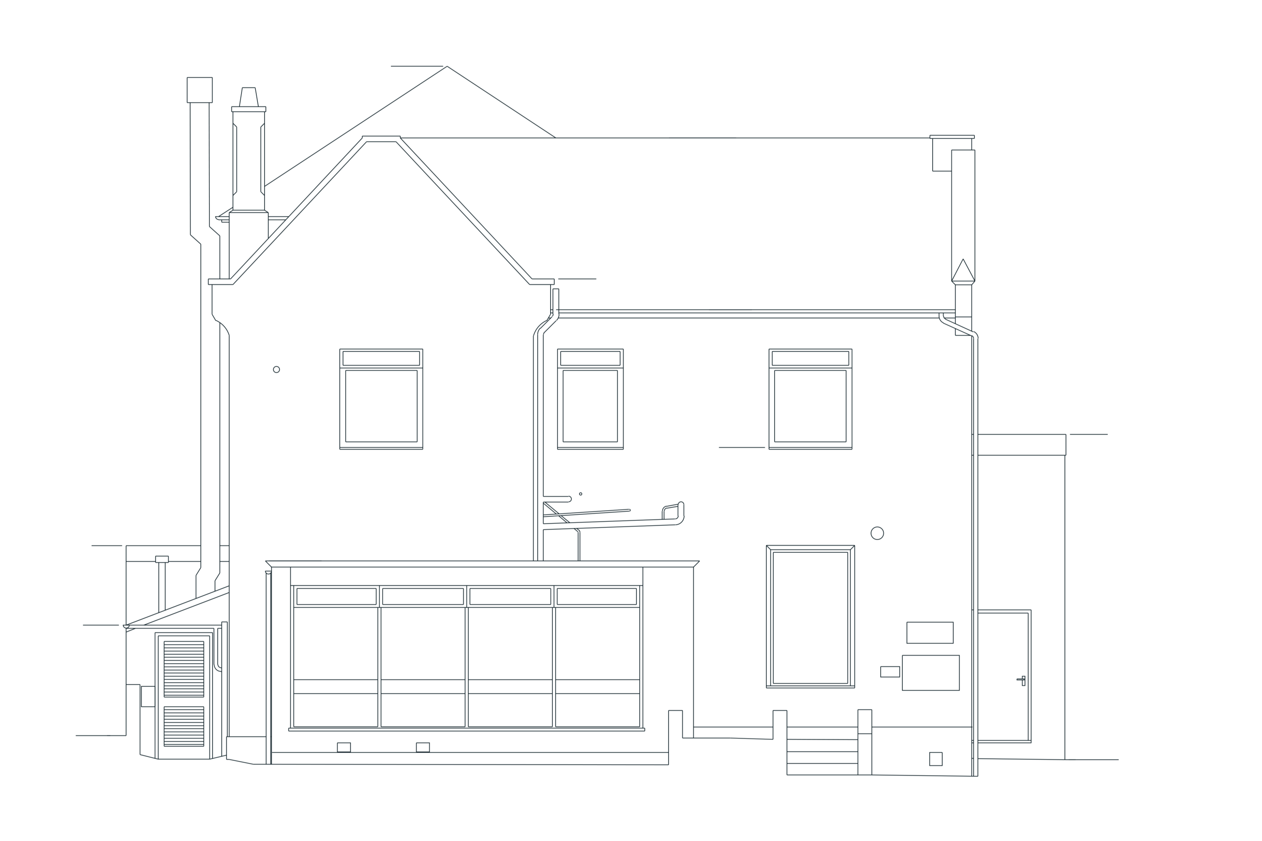Before: the street elevation as surveyed in 2016, with a flat-roofed extension and a ramp to the door