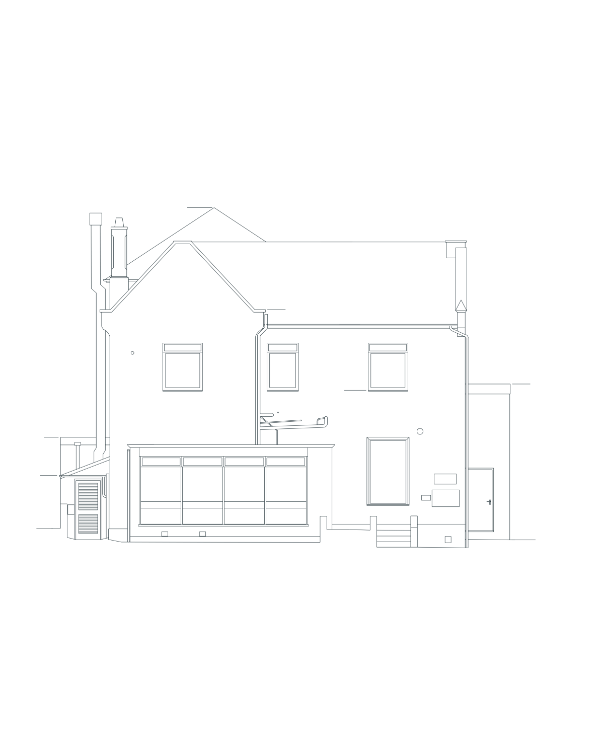 Before: the street elevation as surveyed in 2016, with a flat-roofed extension and a ramp to the door