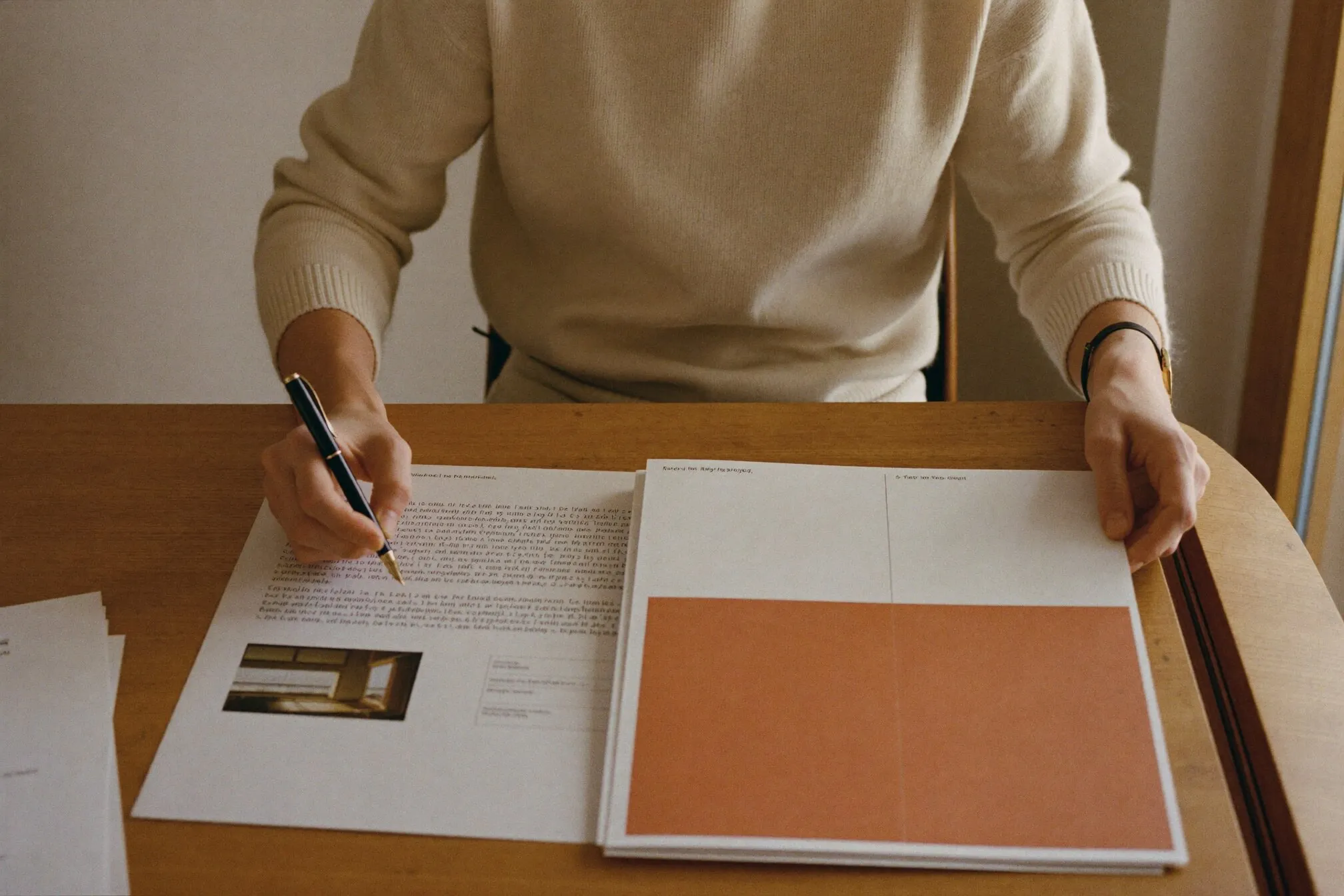 Reviewing compliance documents at a desk