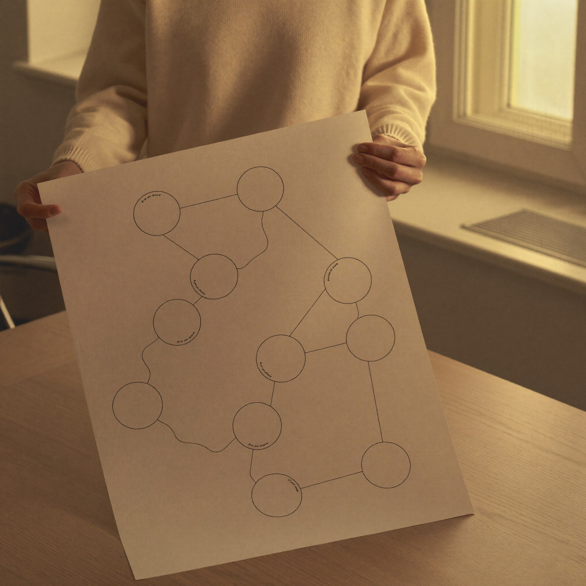 Consultant holding a hand-drawn agent workflow diagram during an Agentic AI engagement at Aedista