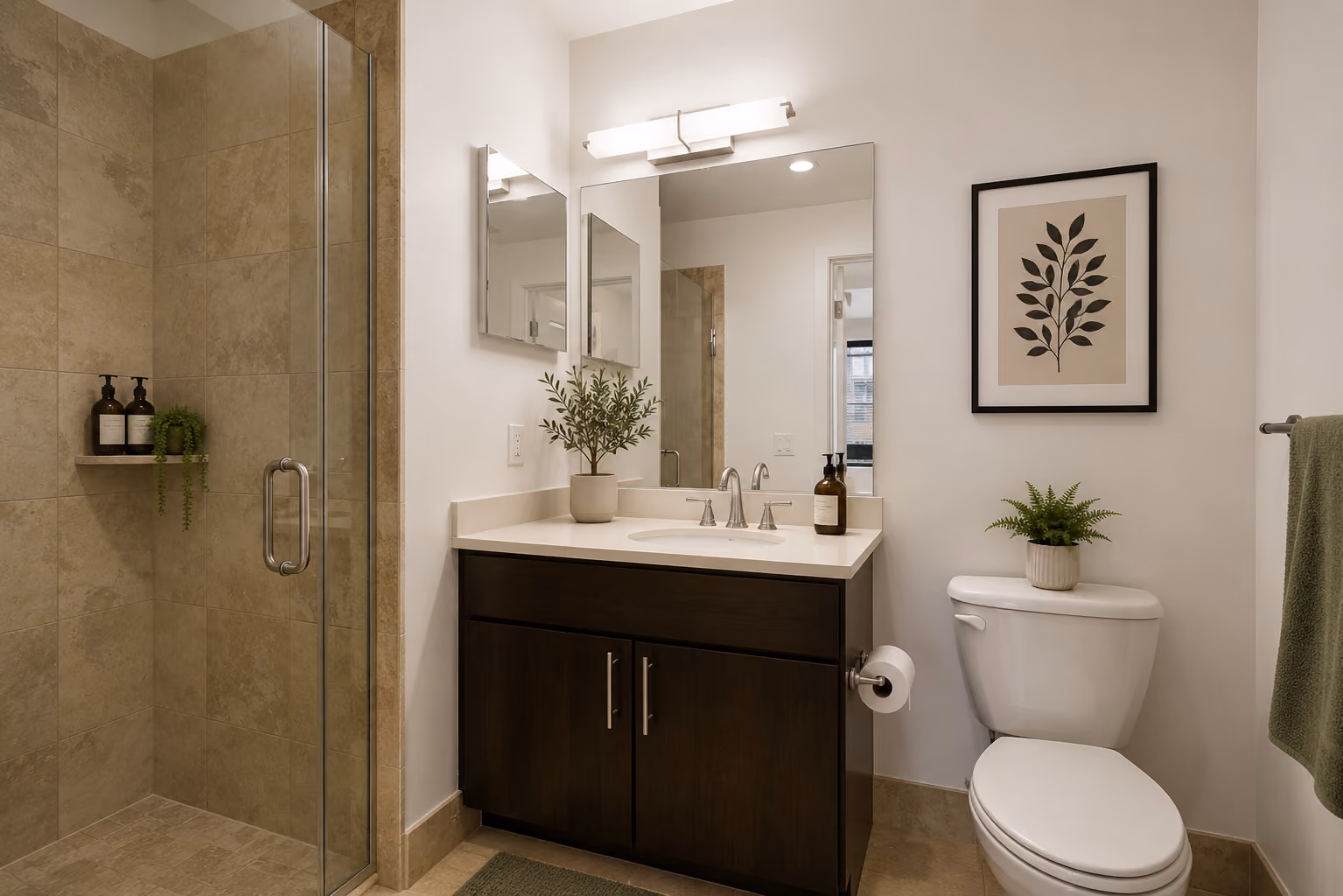 Bath with soaking tub