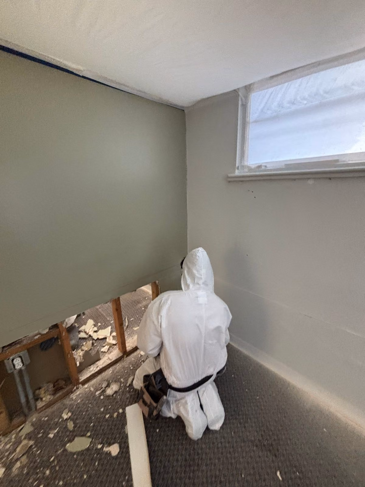 Technician removing affected baseboard