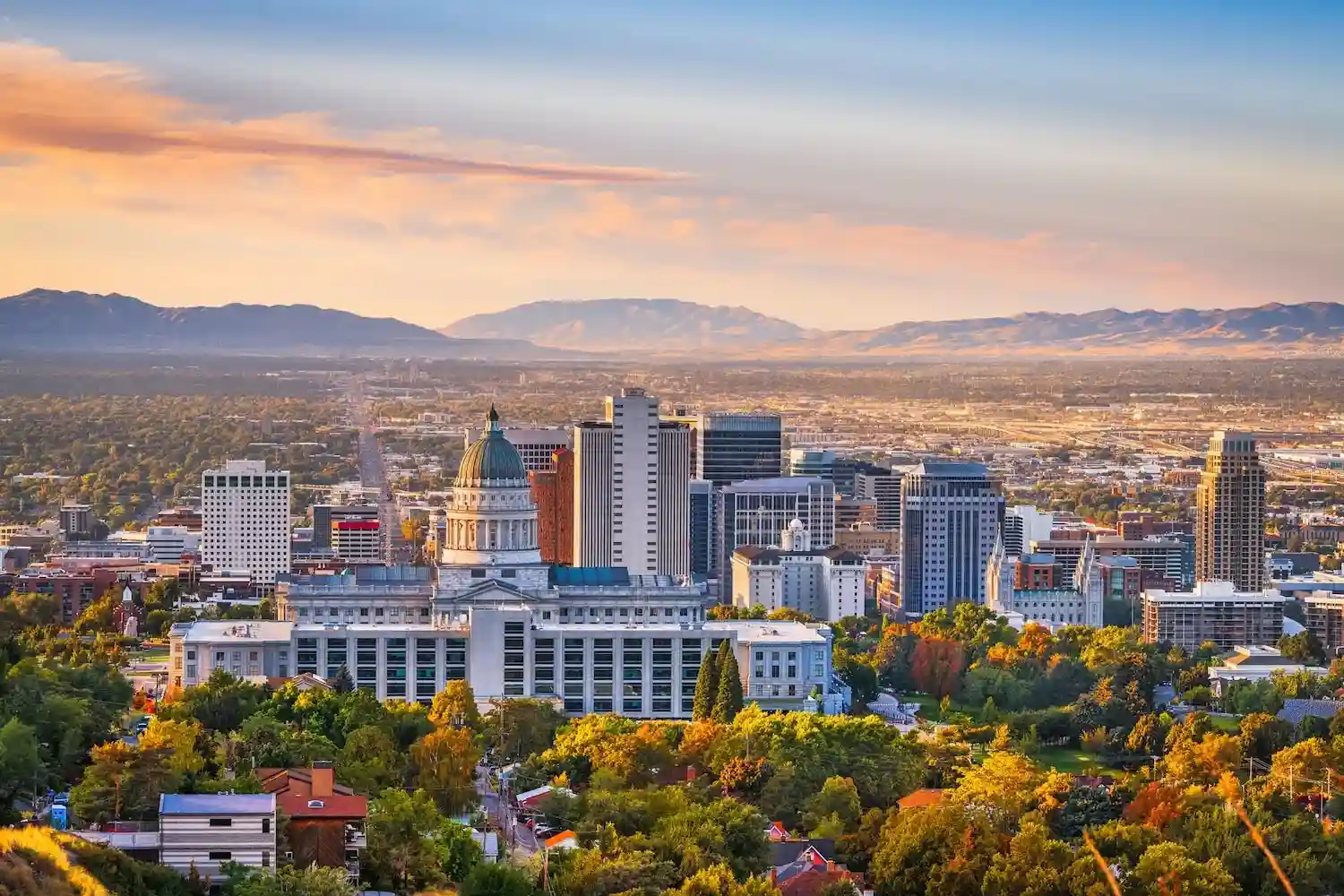 Salt Lake City skyline with the Wasatch behind