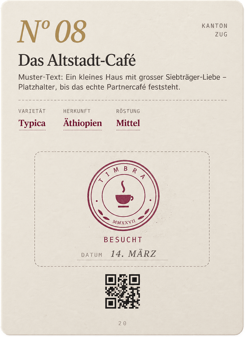 Café-Seite mit Stempelfeld und QR-Code