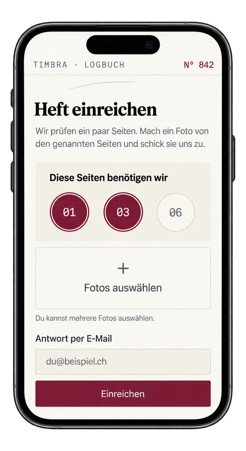 The &laquo;hand in booklet&raquo; screen