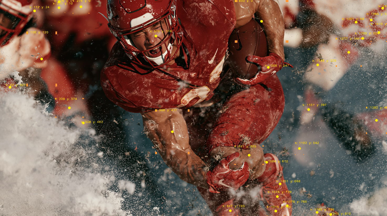 American football tackle with AI tracking markers
