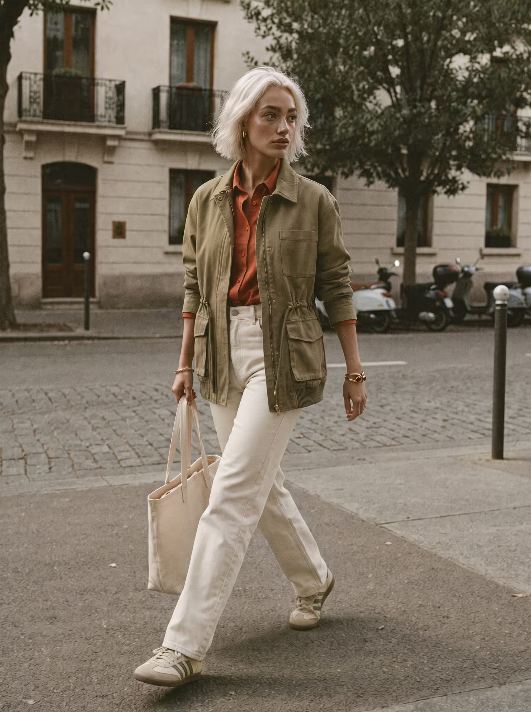 Multi-Pocket Button-Front Field Jacket in Khaki