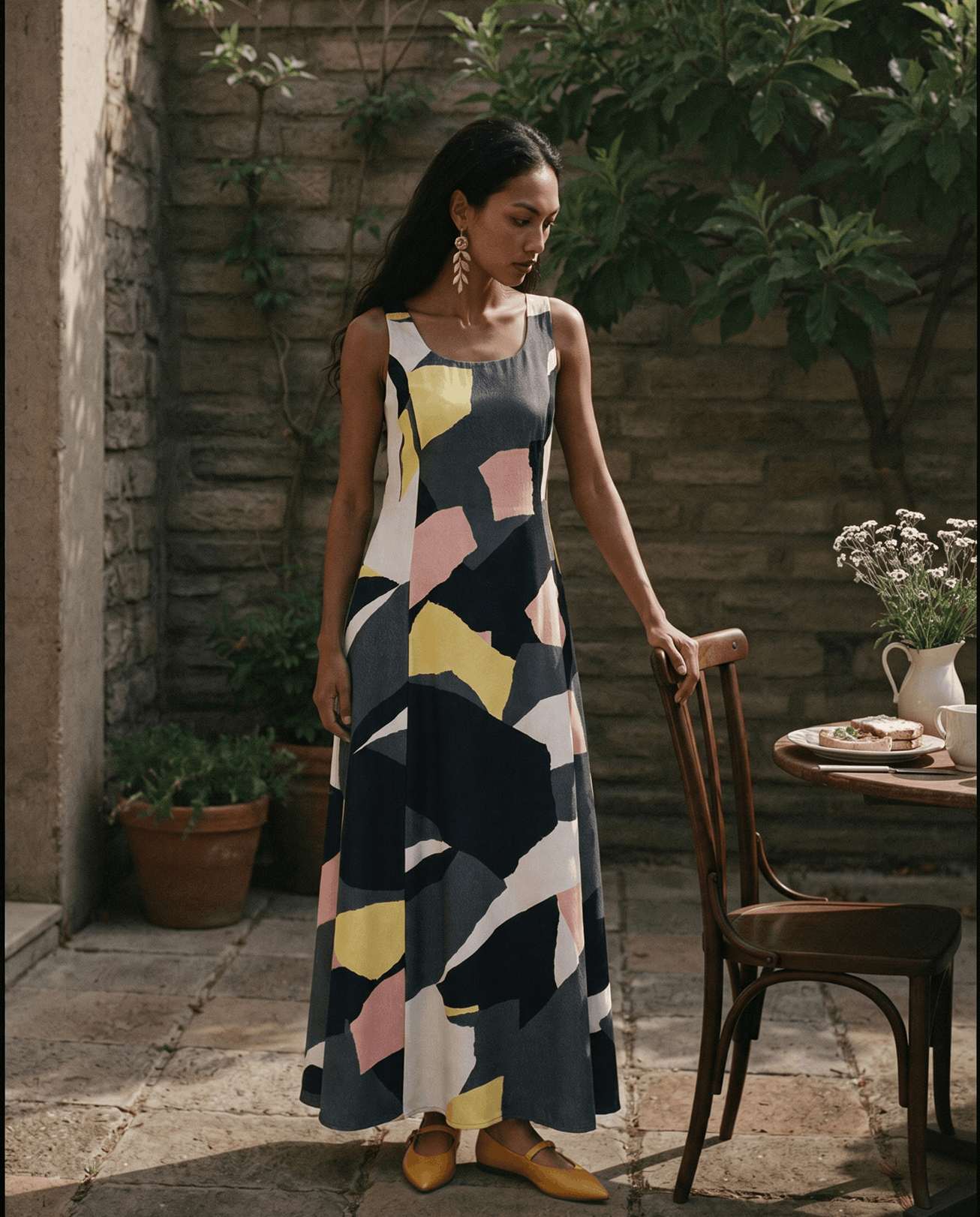 Abstract-Print Maxi Dress in Multicolor