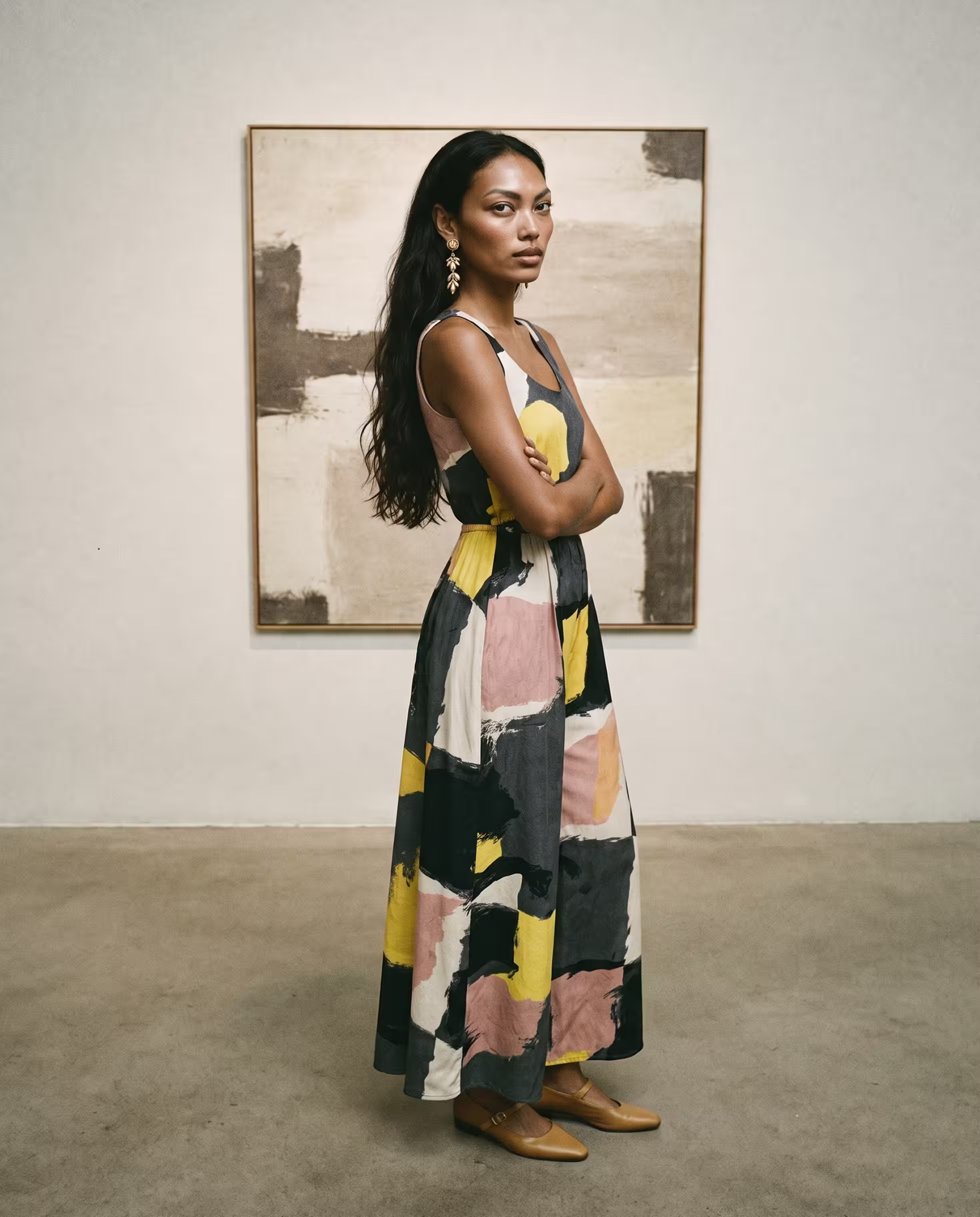 Abstract-Print Maxi Dress in Multicolor