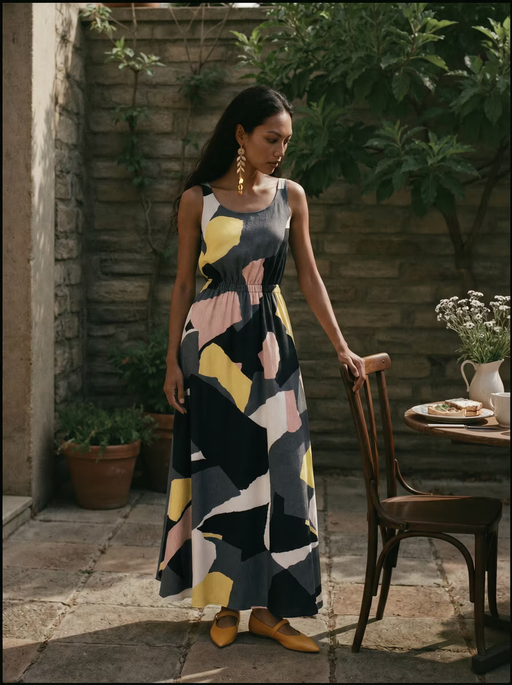 Abstract-Print Maxi Dress in Multicolor