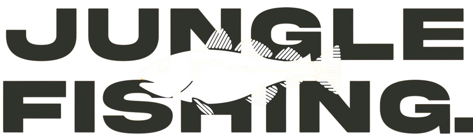 White fish silhouette over dark text reading Jungle Fishing.