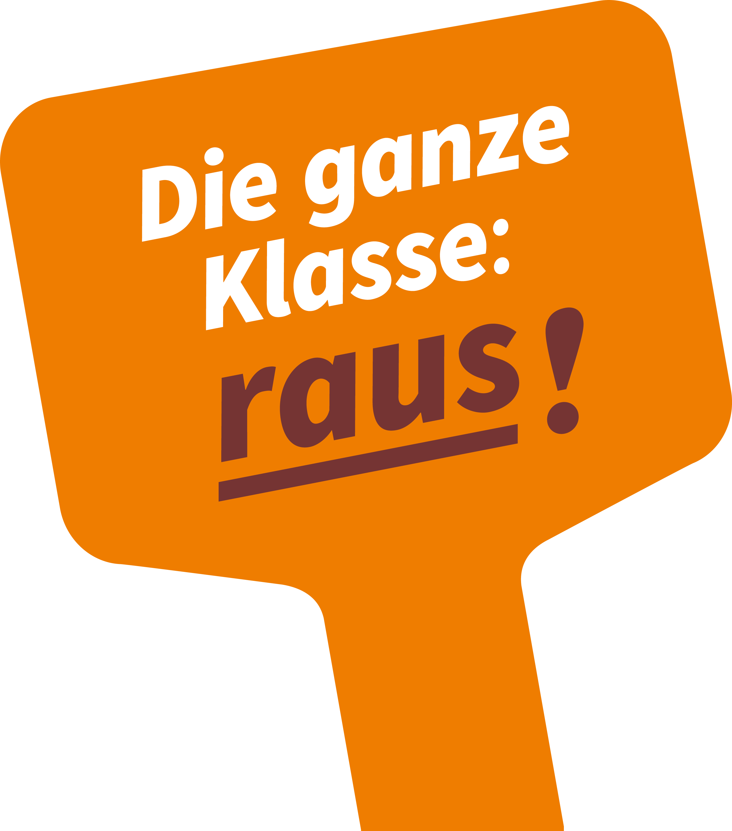 Oranges Schild mit Aufschrift: Die ganze Klasse raus!