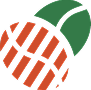 Icône stylisée d'une pomme rouge avec une feuille verte