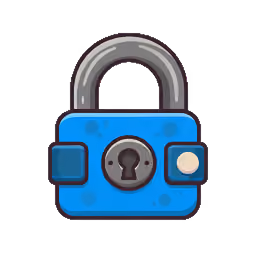 Blue padlock with a gray shackle and a round keyhole in the center.