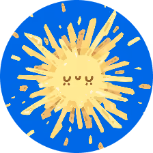 Cute yellow sun with closed eyes on a blue background