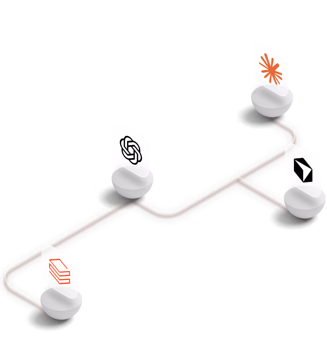 Four app logos on white stands connected by a red and white winding line on a black background.