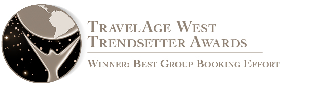 TravelAge West Trendsetter Awards winner for Best Group Booking Effort badge with globe and star design.