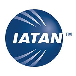 IATAN logo with white letters on a blue circular background featuring white curved stripes.