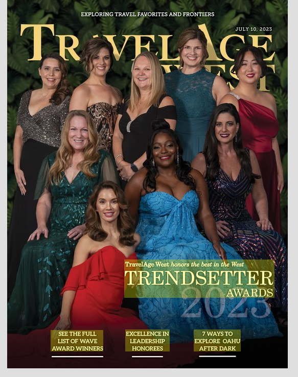 TravelAge West Trendsetter Awards 2023 magazine cover featuring honored travel advisors.