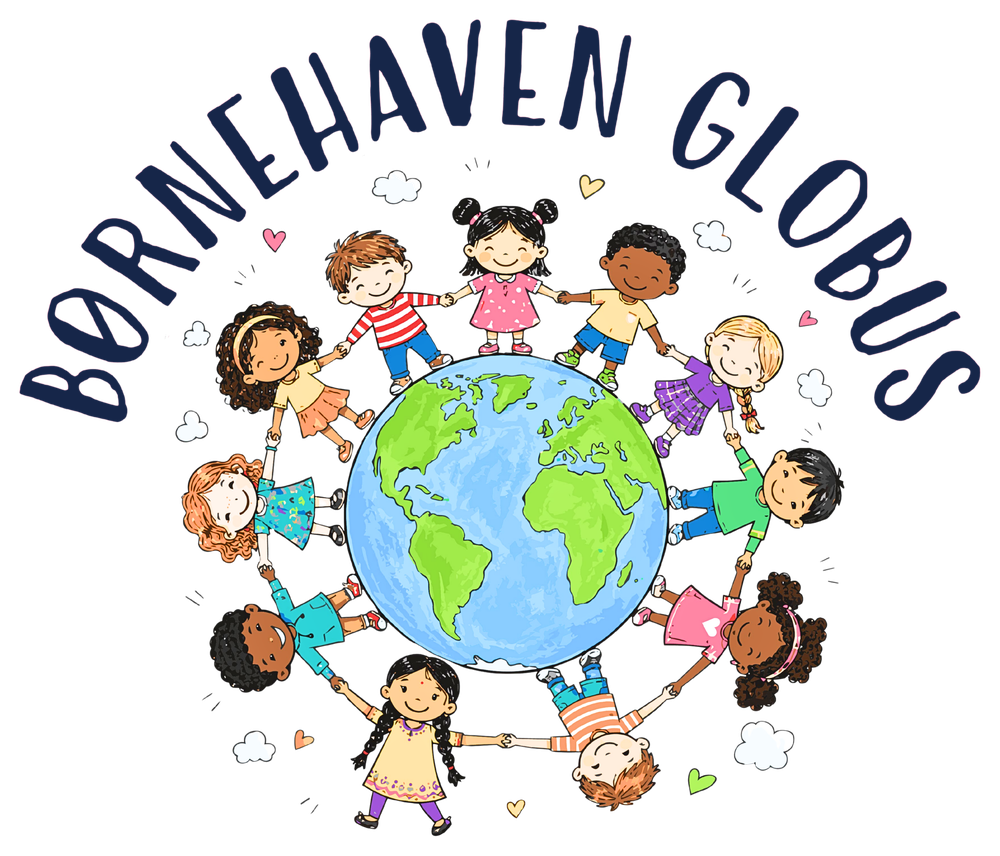 Børnehaven Globus logo: børn i ring om en jordklode