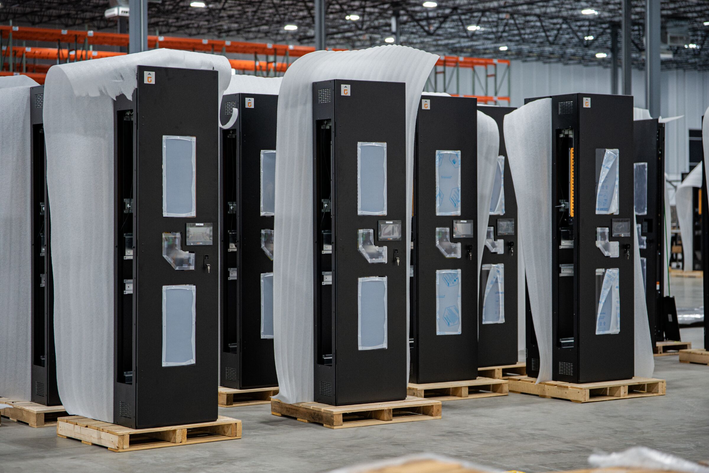 Palletized power panels staged for shipment