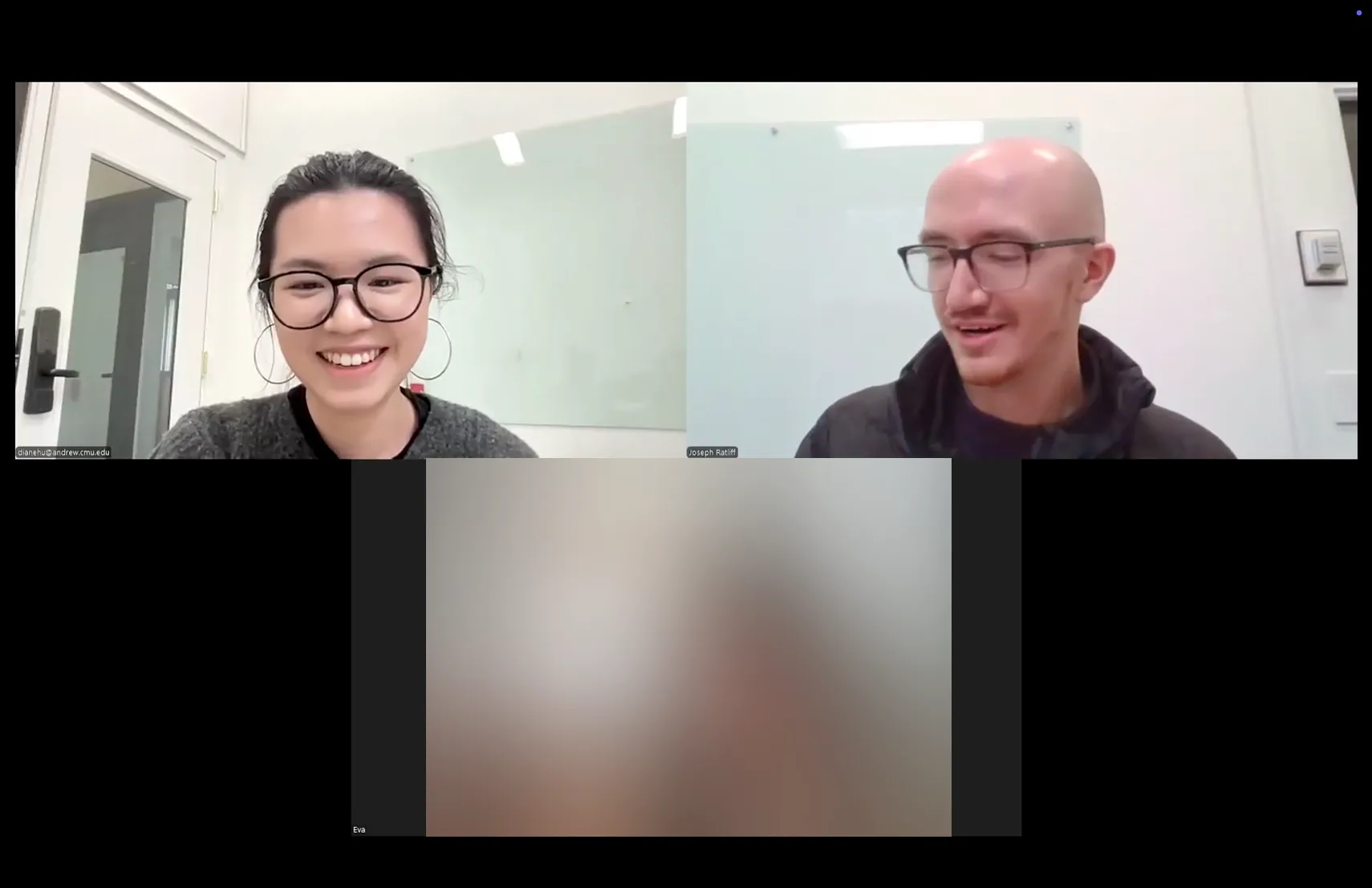 A screenshot of a usability test with the participant blurred out